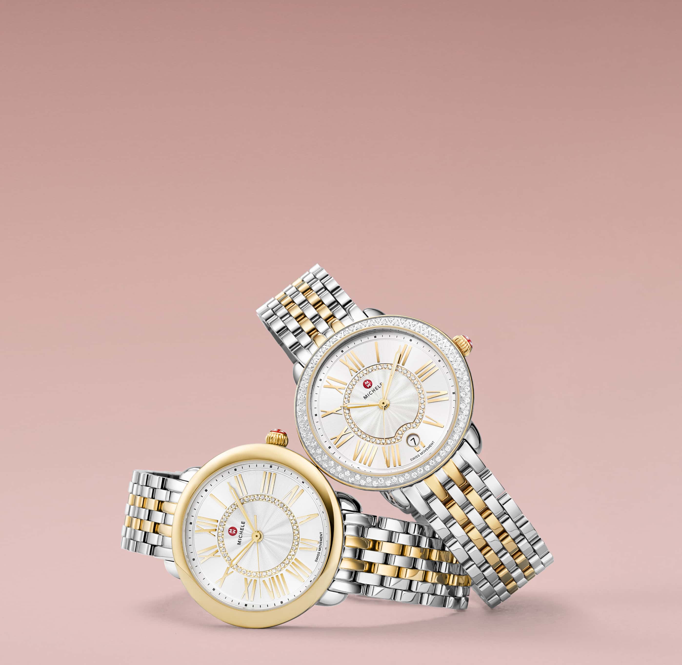 Two Serein MICHELE watches in two-tone plating