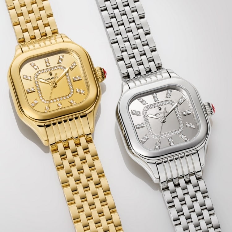 Two Meggie Diamond Dial watches in 18K gold plating and stainless steel plating