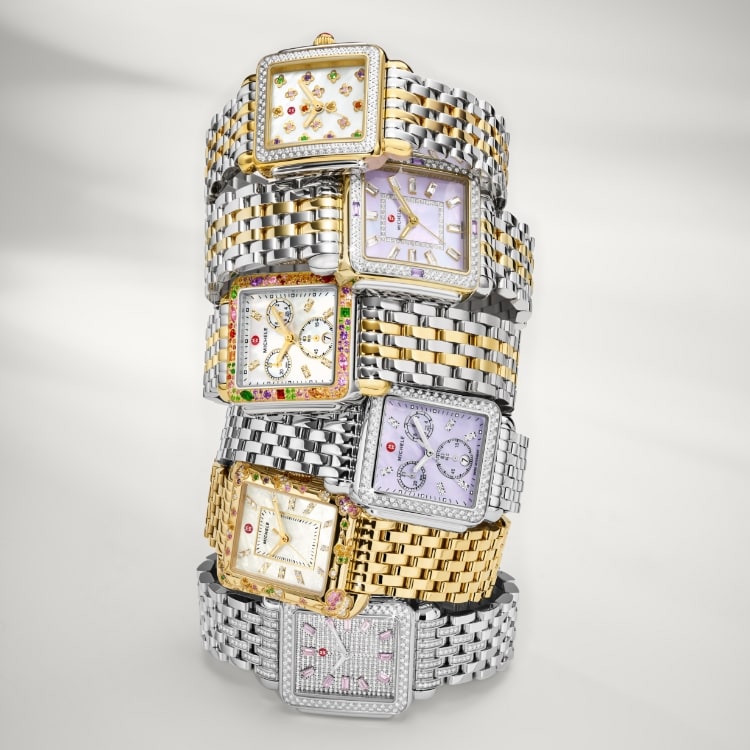Six stacked MICHELE diamond watches