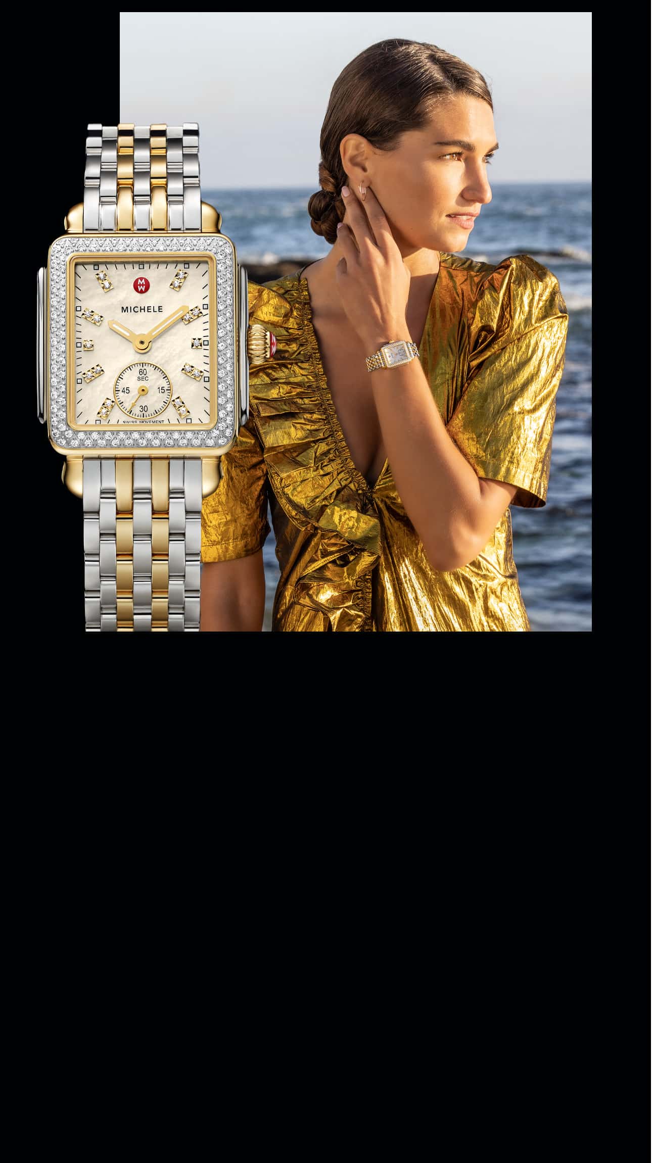 two-tone MICHELE Deco Mid watch with diamonds