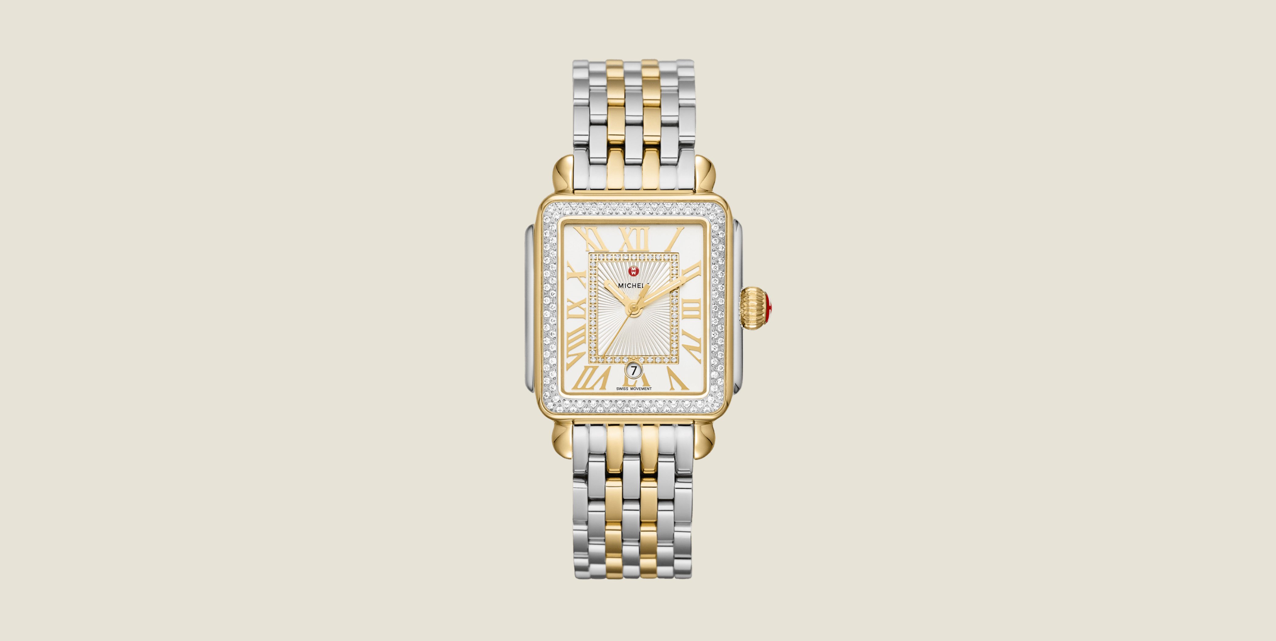 Deco Madison Diamond Two Tone 18K Gold Plated Diamond Dial Watch MWW06T000144 MICHELE