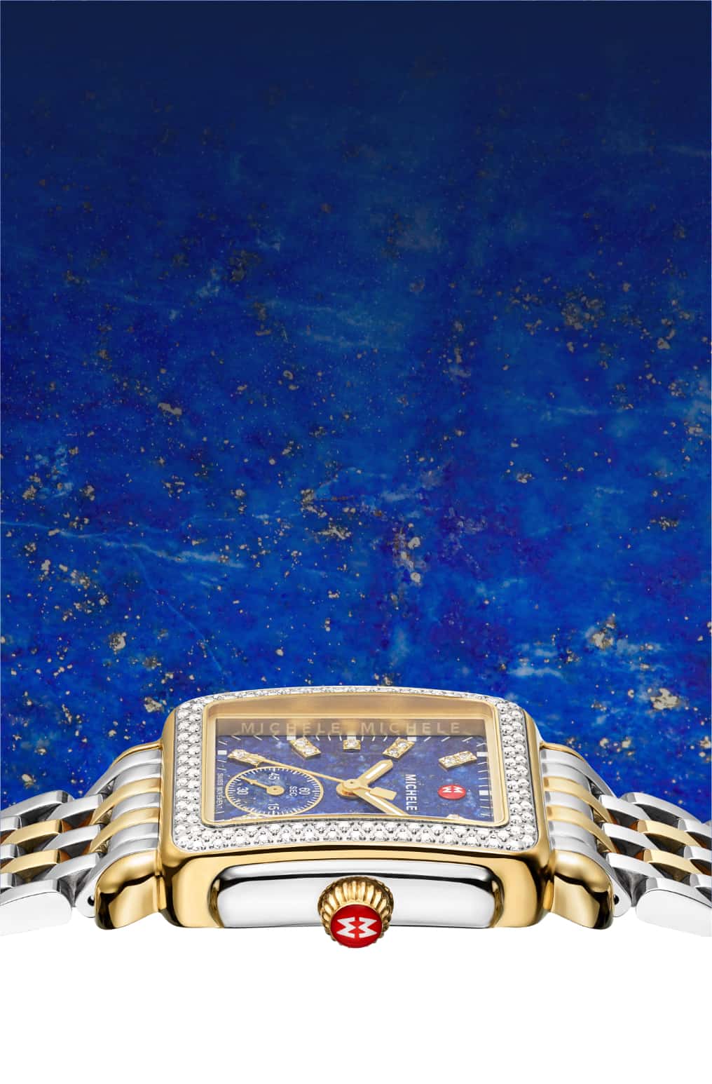 MICHELE Deco watch with blue face in gold plating