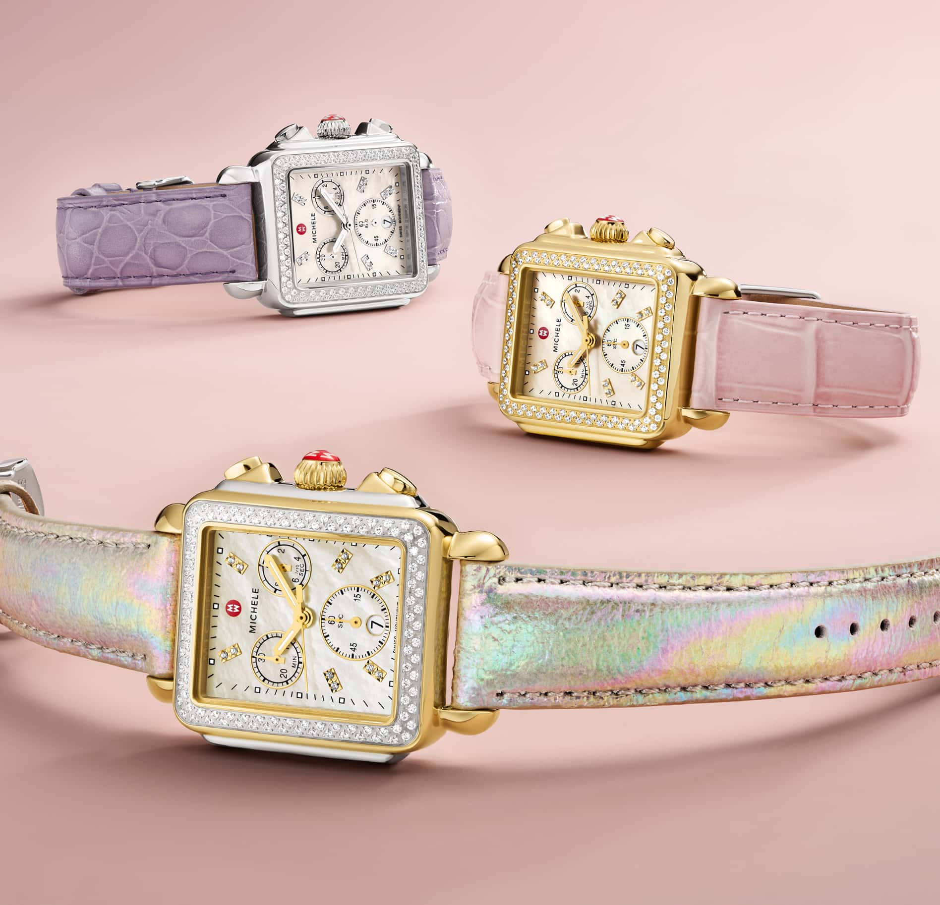 iridescent, lavender and pink leather straps