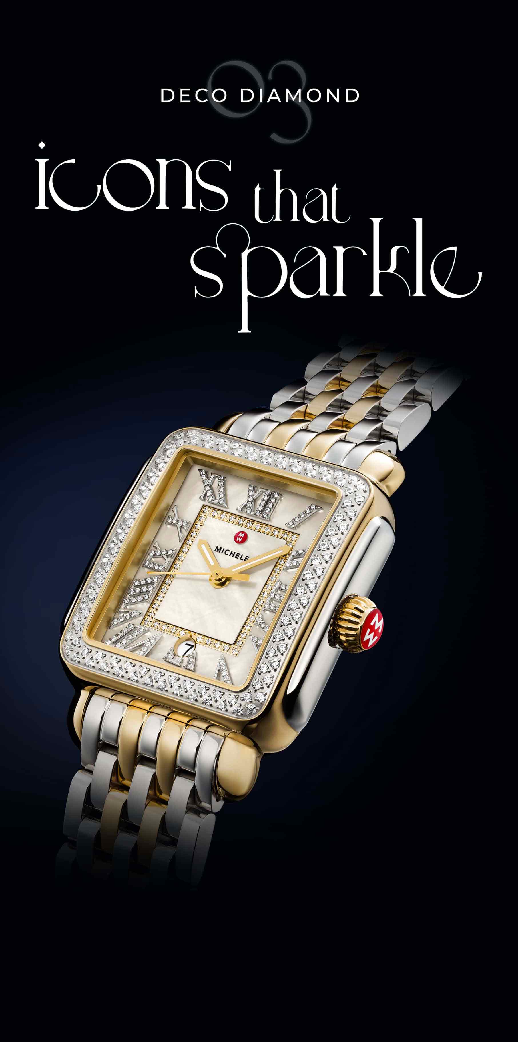 Deco Diamond two-tone watch with pave Roman numerals