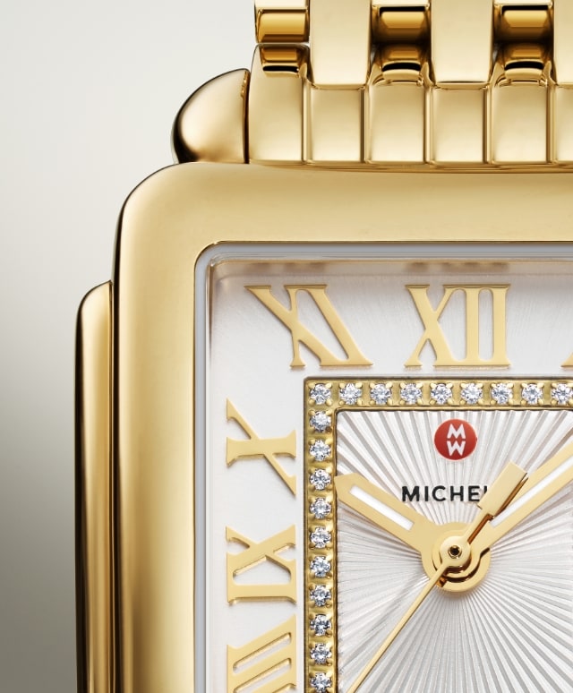 Close up of the Deco Madison Mid Diamond Dial 18K Gold-plated watch