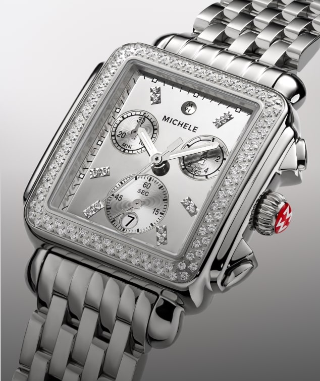 Close up of the Deco Diamond High Shine Stainless Steel watch
