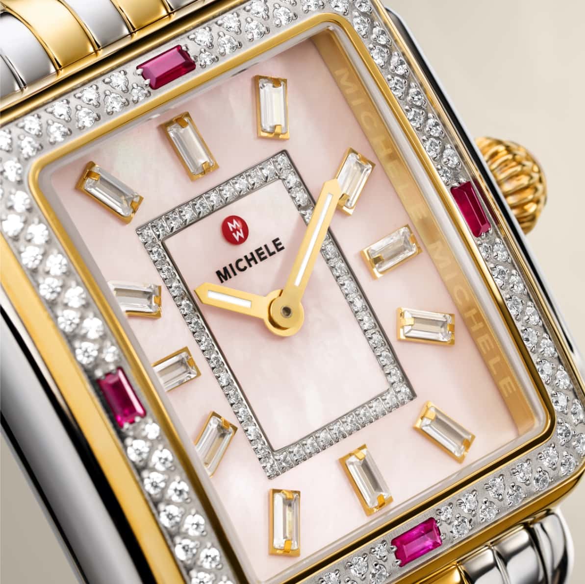 MICHELE Deco Charmante Watch with rubies and baguettes
