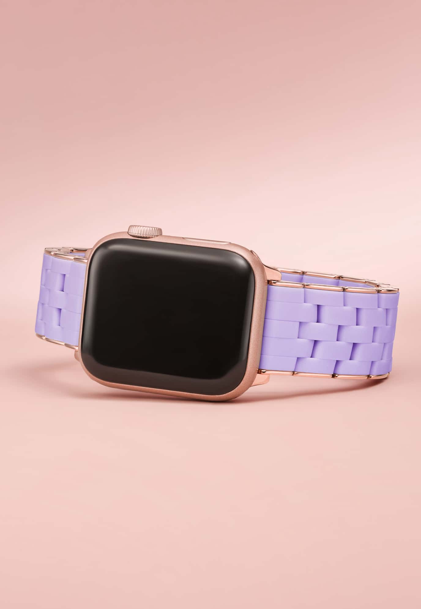 lavender silicon-wrapped bracelet for Apple Watch featuring rose gold plating