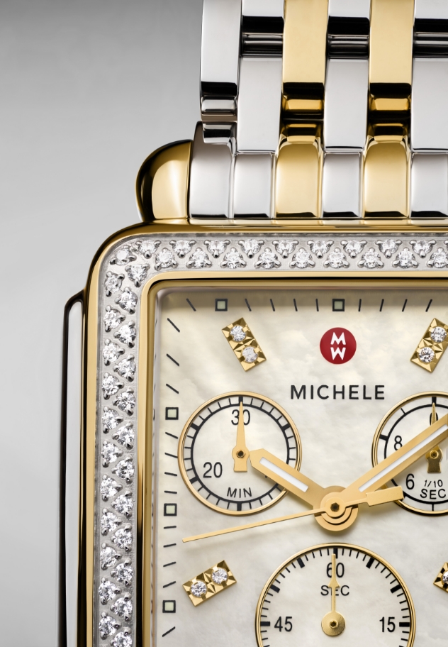 Close up of the Deco Diamond Two-tone 18K Gold-plated watch