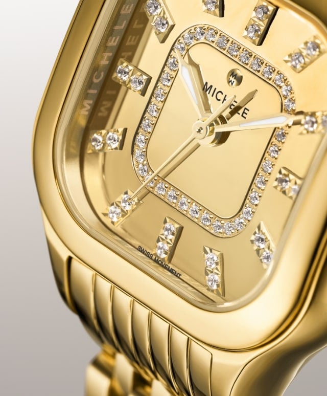 Close up of the Meggie Diamond Dial 18K Gold-plated watch