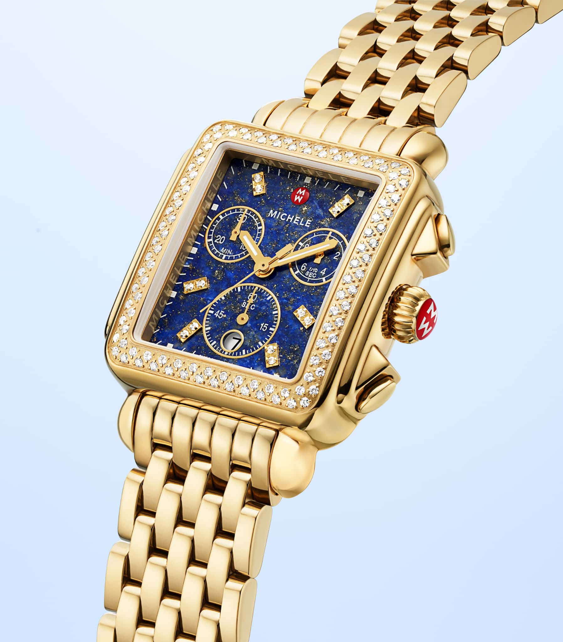 MICHELE Deco watch with blue face in gold plating