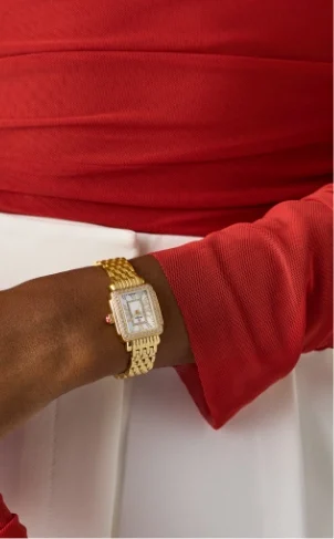 The Deco Madison Mini Diamond 18K Gold-plated watch shown on a wrist
