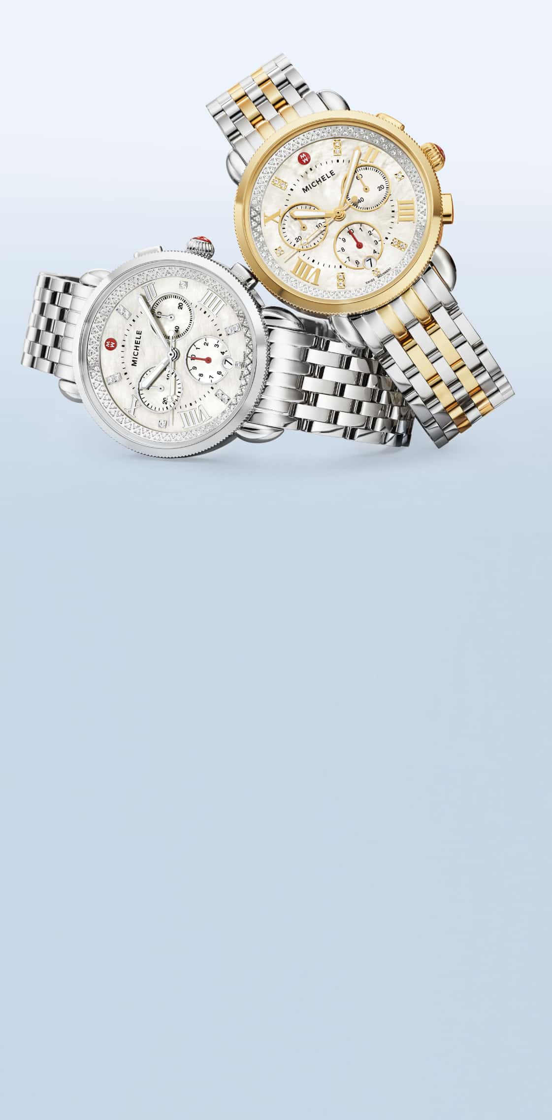 The statement-making chronograph face remains an iconic focal point, paired with a sparkling, hand-set diamond inner ring and a mix of Roman numerals with double-diamond indexes from the original Sport Sail.