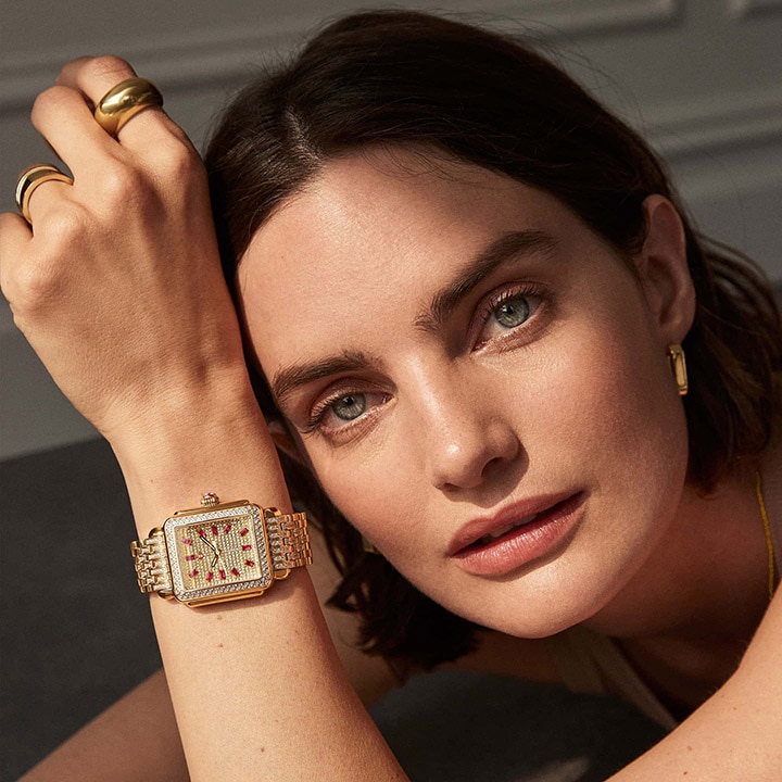 Female model wearing a MICHELE Limited Edition Watch.