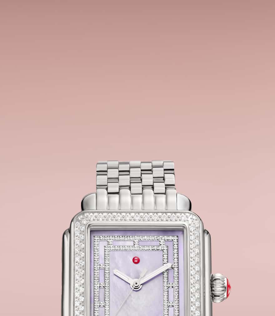 limited edition Deco watch with lavender dial and pave diamonds
