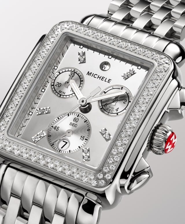 Close up of the Deco Diamond High Shine Stainless Steel watch