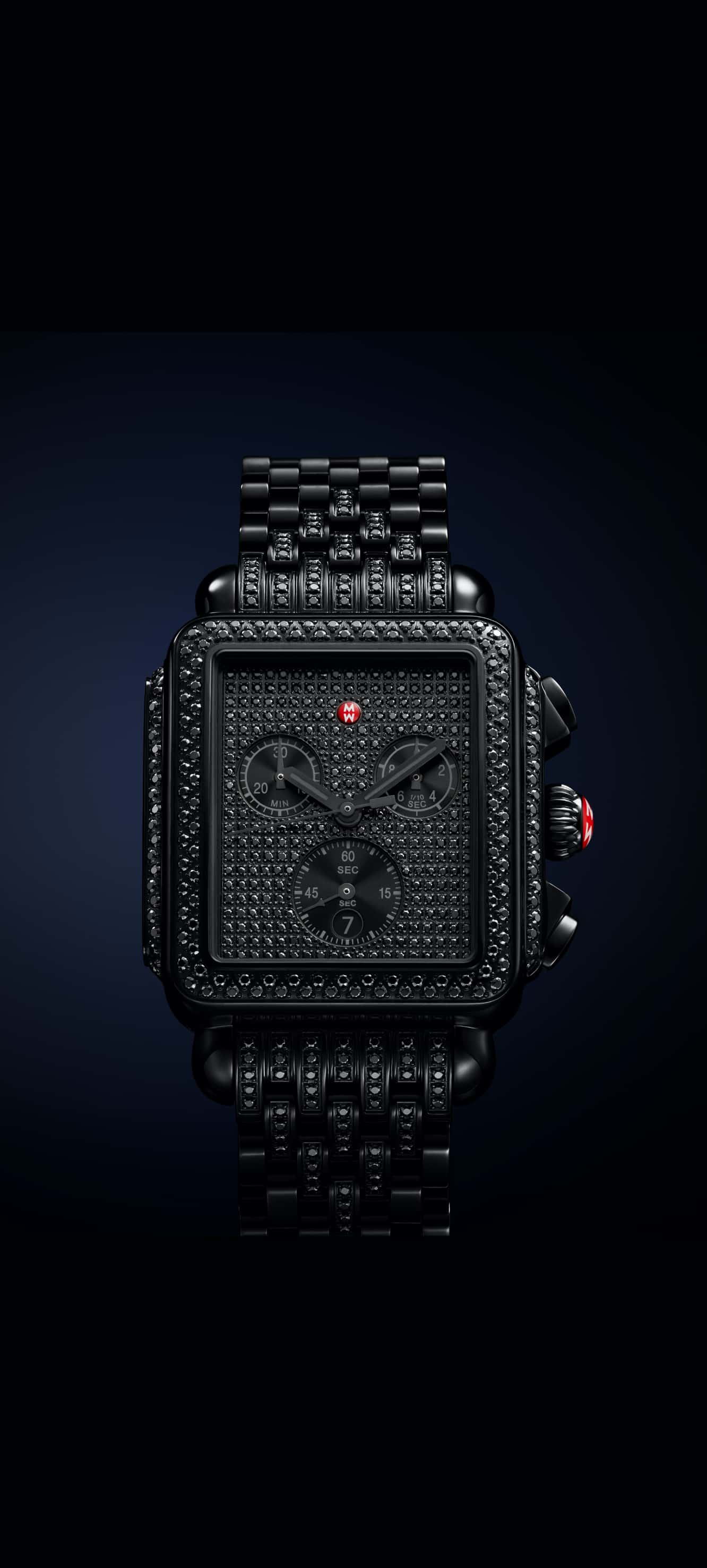 Special Edition Deco Diamond Pavé Noir watch by MICHELE featuring black diamonds