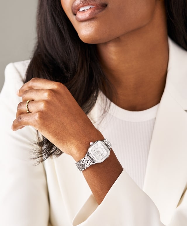 The Meggie Diamond Dial High Shine Stainless Steel watch shown on a wrist