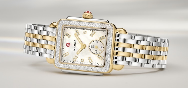 A Deco Mid Diamond Two-tone 18K Gold-plated watch shown on a wrist