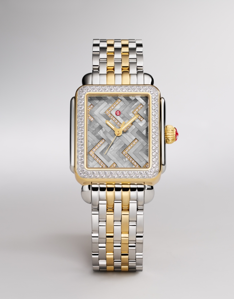 Limited Edition Deco Two Tone 18K Gold Plated Mosaic Diamond Watch MWW06T000272 MICHELE