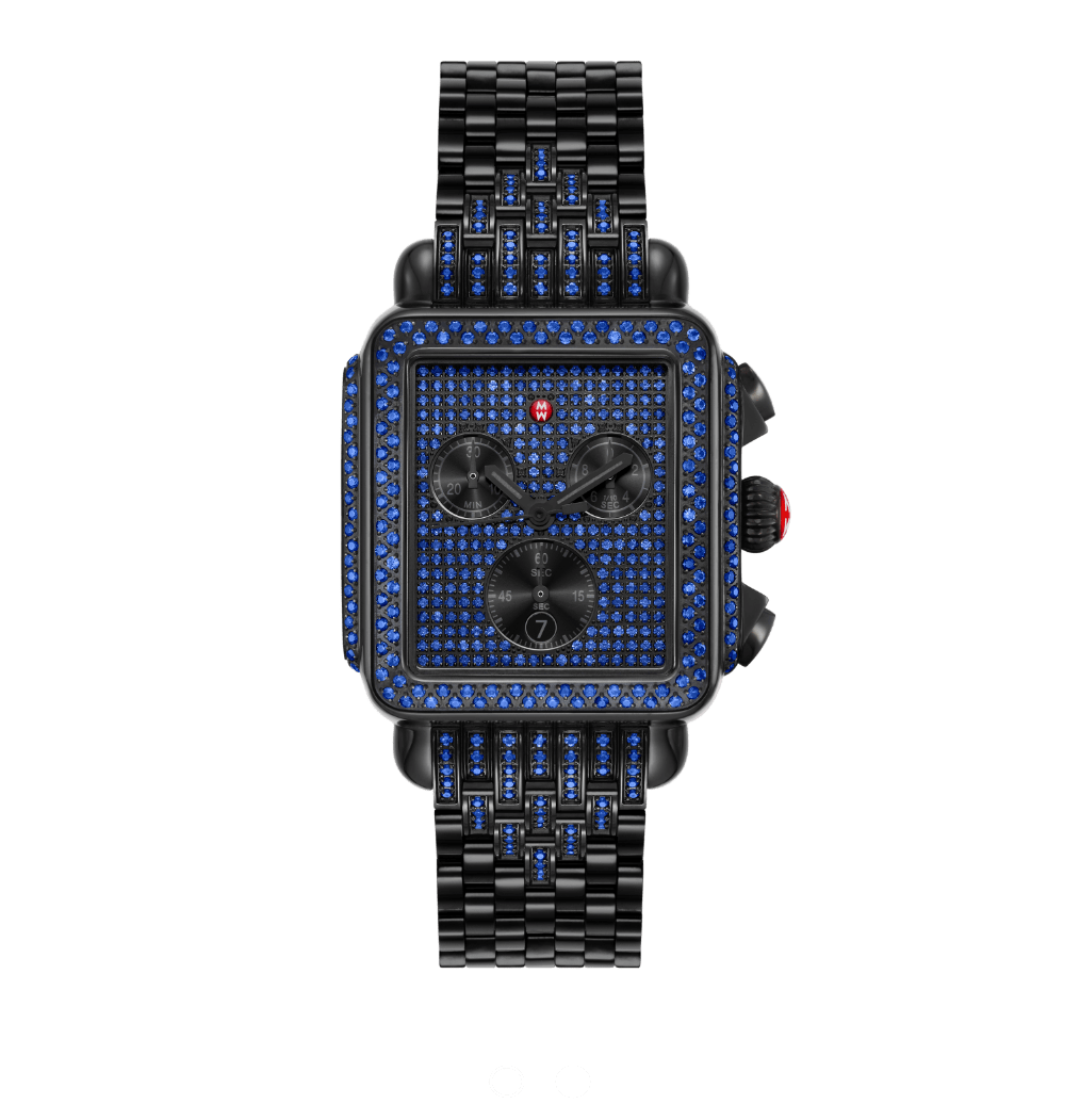 MICHELE deco diamond lapis infinity watch and deco sapphire pave noir watch