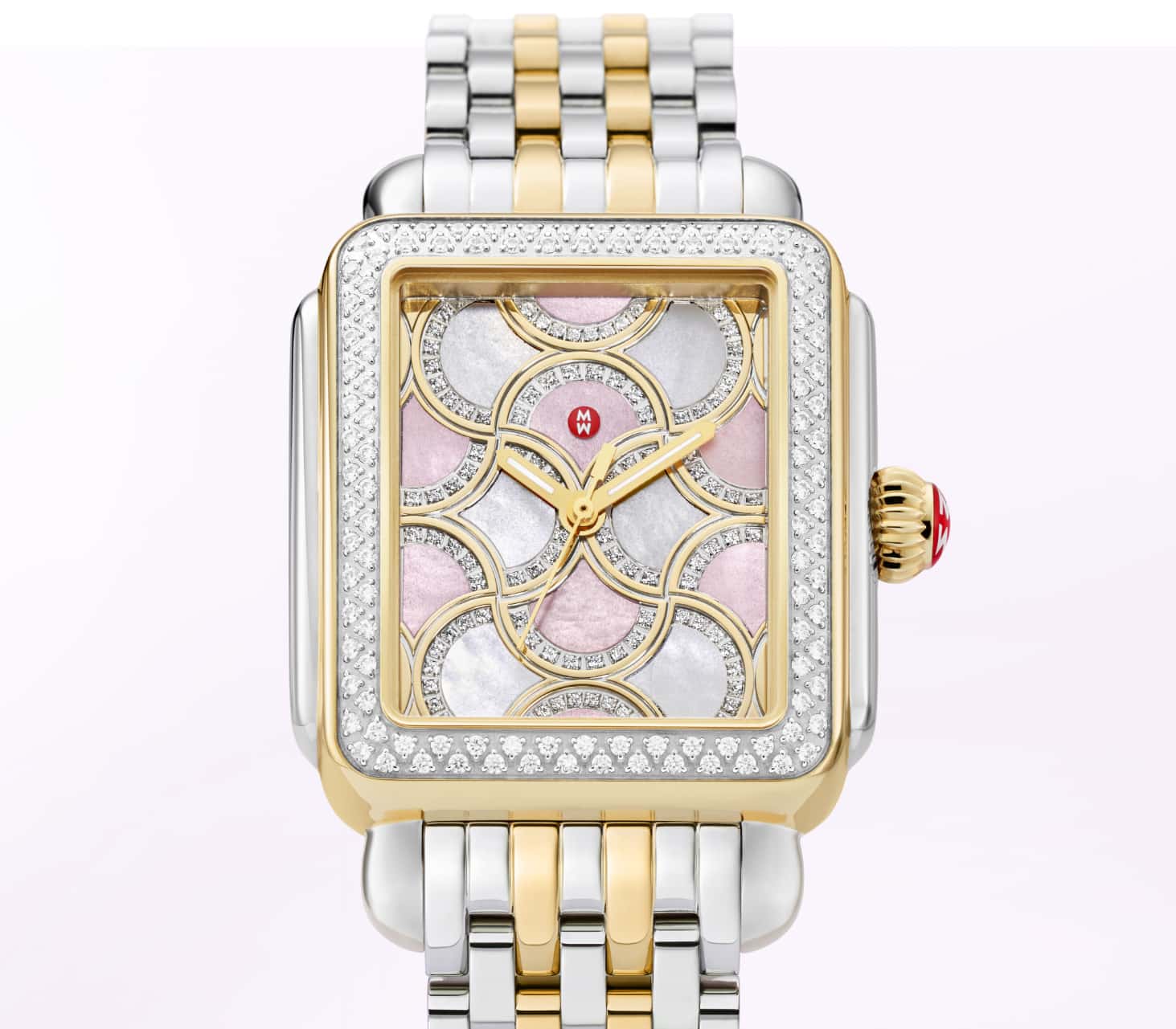 Limited-edition Deco Bella watch featuring lilac and rose mosiac dial.