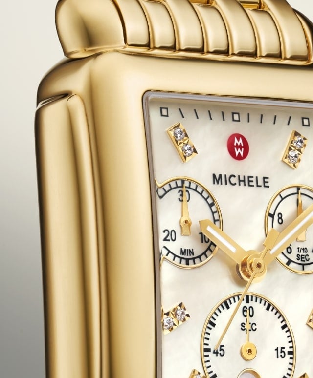 Close up of the Deco Diamond Dial 18K Gold-plated Watch