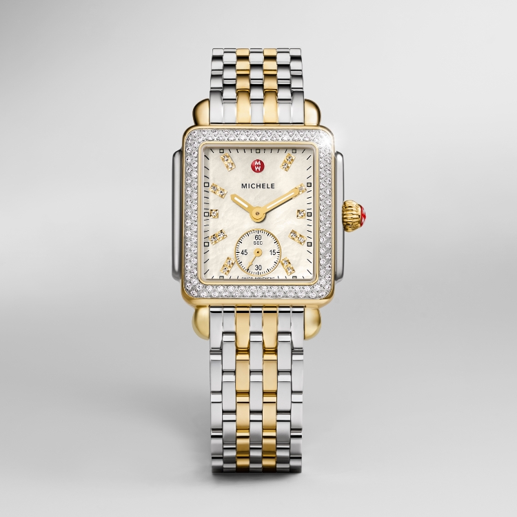 Detail shot of the Deco Mid Diamond Two-tone 18K Gold-plated watch