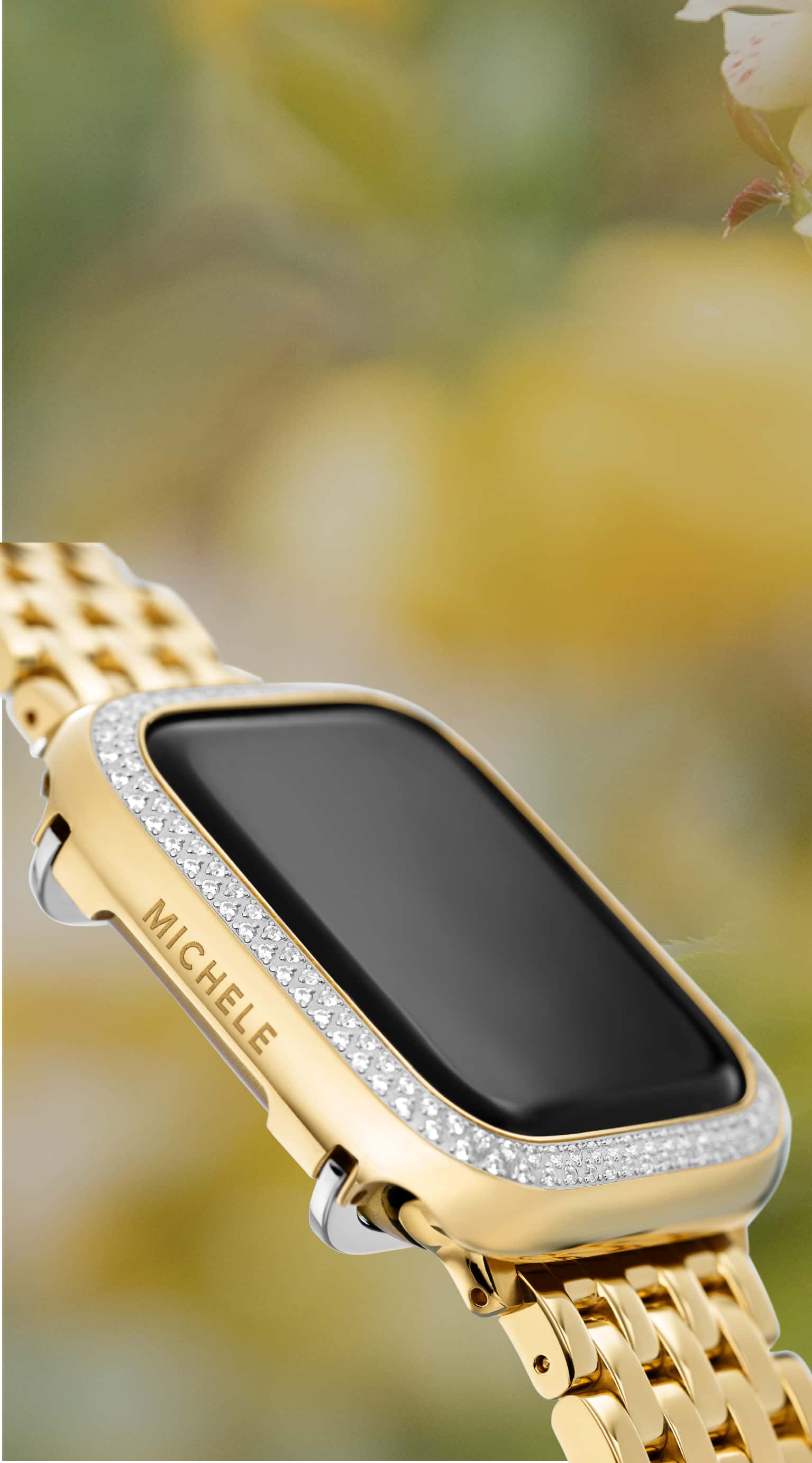 gold bracelet and diamond case for Apple Watch by MICHELE