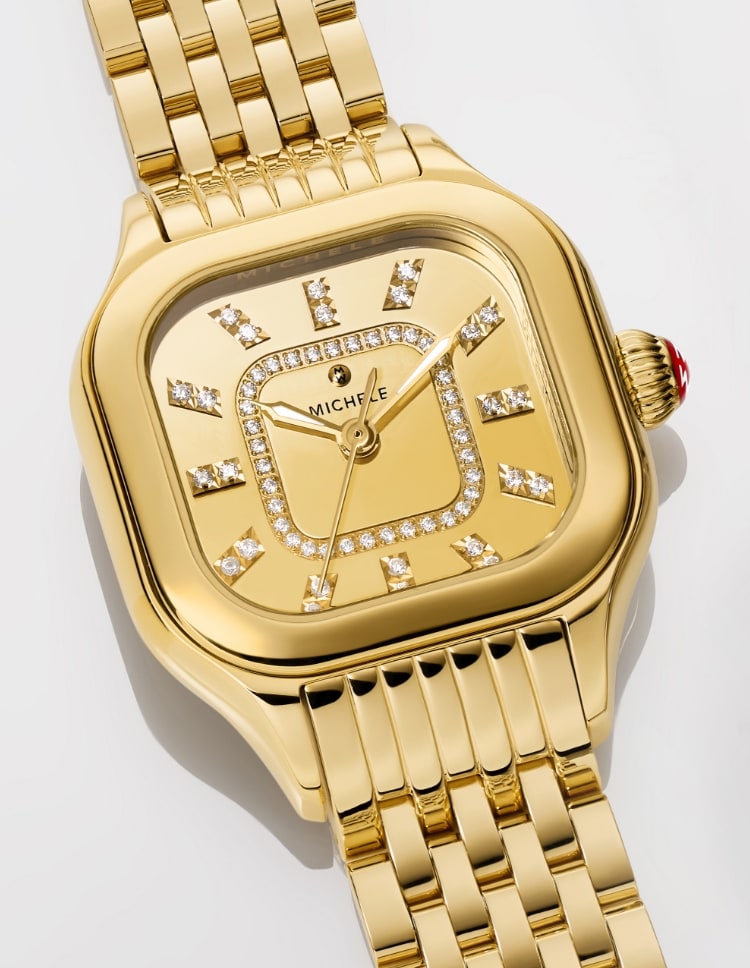 Detail shot of the Meggie Diamond Dial 18K Gold-plated watch