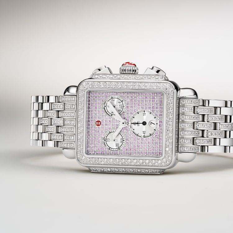 Detailed shot of the Limited Edition Deco Pink Sapphire Pavé watch