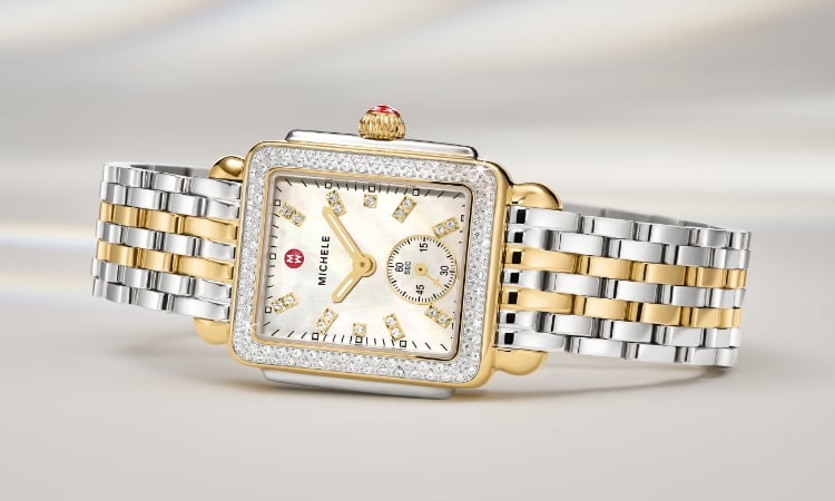Detail shot of the Deco Mid Diamond Two-tone 18K Gold-plated watch.