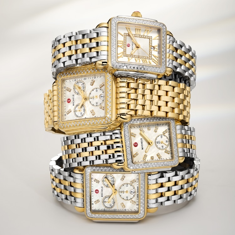 Four stacked Deco diamond watches